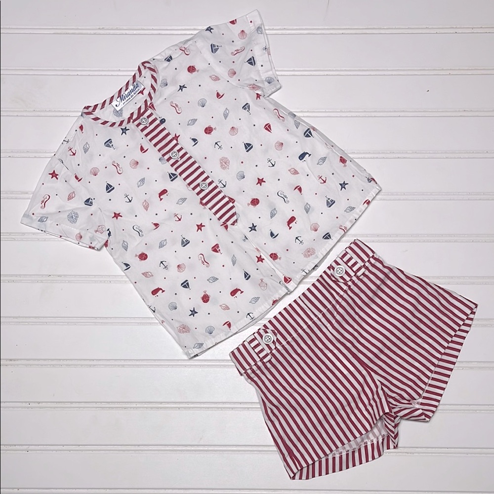 MIRANDA EUC 100% Cotton Boys Nautical Patriotic Red White & Blue Set